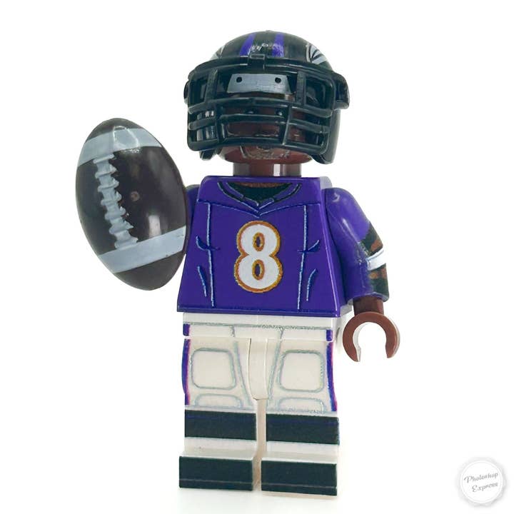 #8 QB Joueur de Football des Ravens Minifig fabriqué avec des pièces LEGO - B3 Customs pour la vente par B3 Customs