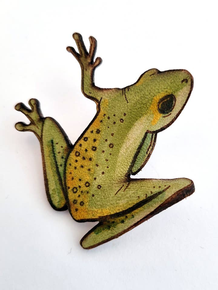 Tree Frog Leather Nature Art Animal Pin for wholesale by Wyrd & Witchy Art