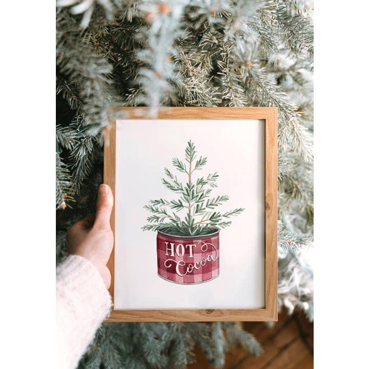 Boîte à chocolat chaud vintage avec impression artistique d'arbre de Noël pour la vente par ALICIA'S INFINITY