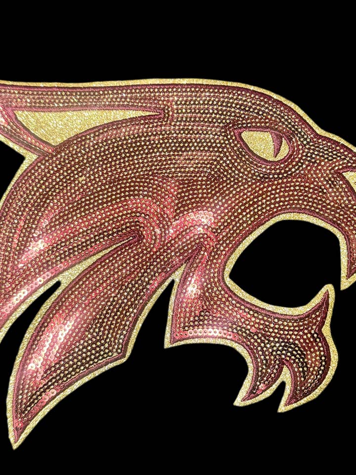 Pailletten-Patch mit Rotluchs, kastanienbraune Pailletten mit goldener glitzernder Rückseite, Aufnäher zum Aufbügeln, Aufnäher am Spieltag, DIY-Patch für den Großhandel von sequinandstiches