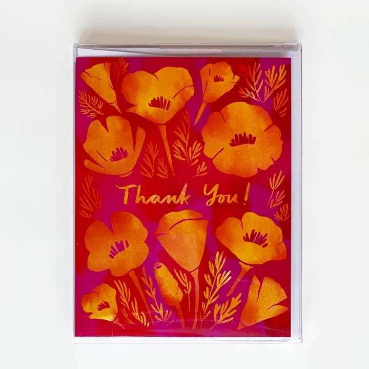 California Poppies Thank You Card - Boxed Set of 8 Cards for wholesale by Ruby Sneakers Studio