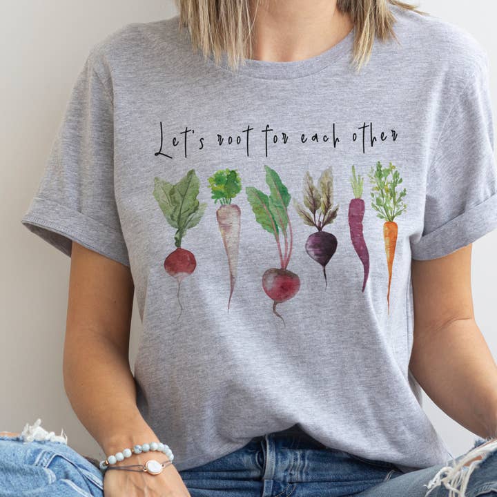 Par.tees by Party On! - Vendita all'ingrosso Maglietta serigrafata - Donna - Maglietta grafica con verdure del mercato degli agricoltori Let's Root Gardening4