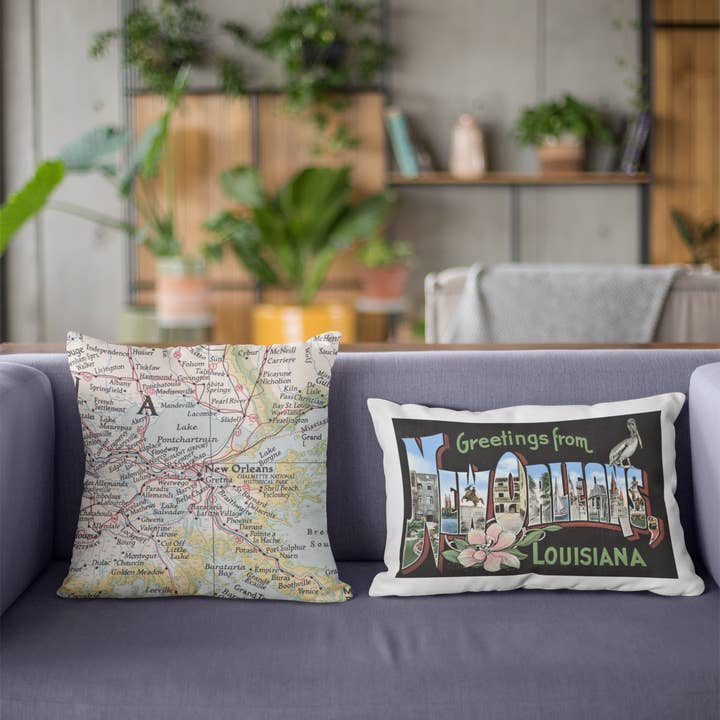 Daisy Mae Designs - Wholesale Throw/Decorative Pillow - Lisbon Ohio Vintage Map Pillow – 18" Square Throw Pillow8