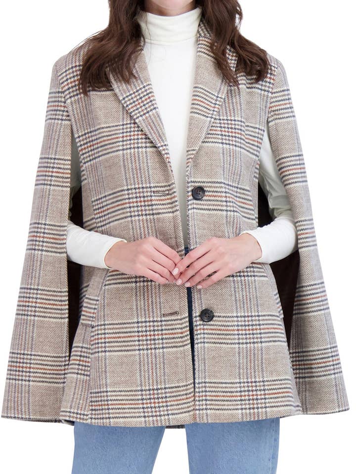 Ookie & Lala / O&L - Wholesale Jacket - Women's - Vegan Cashmere Plaid Cape Jacket
