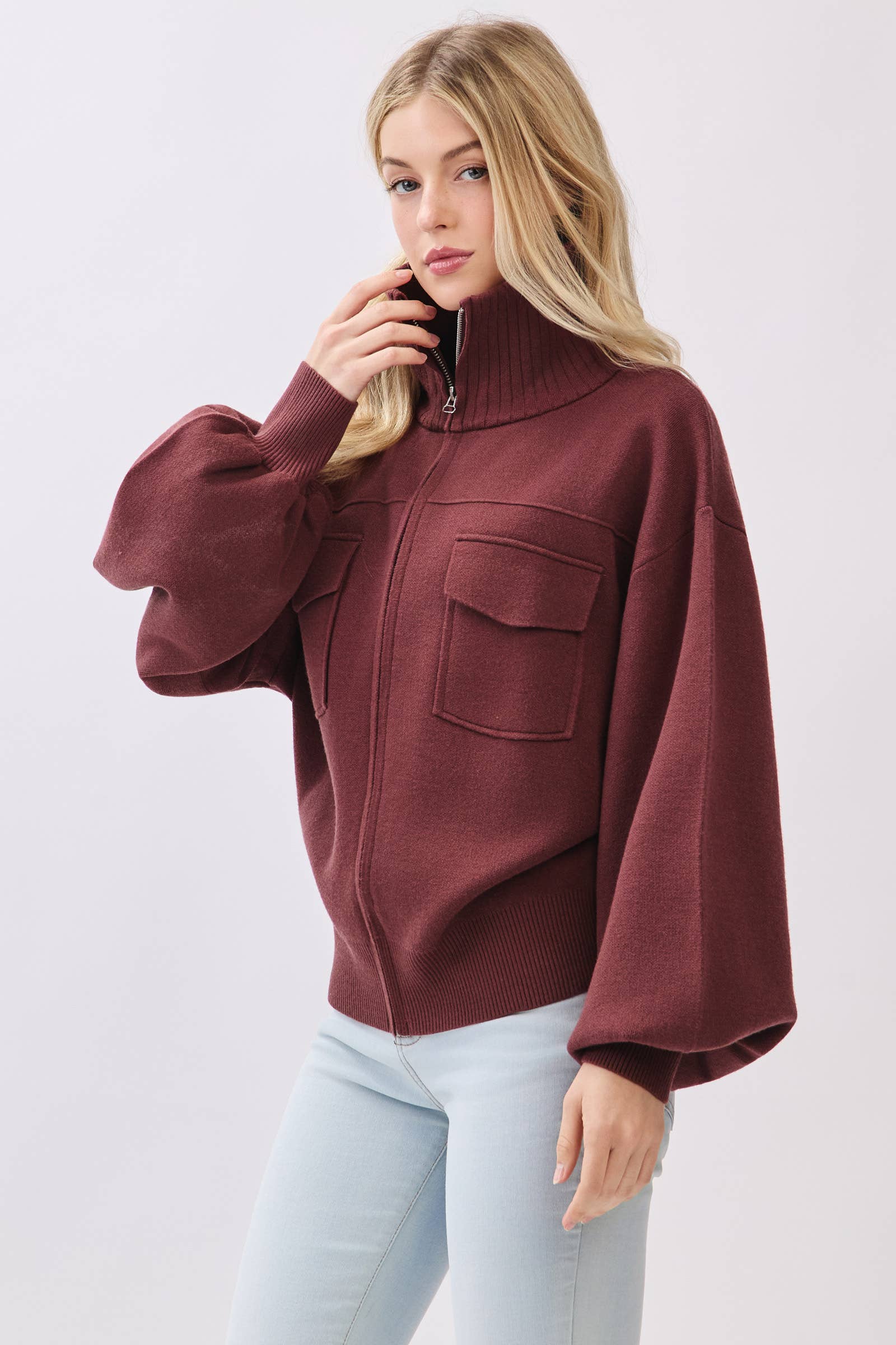 Calista - Wholesale Bomber Jacket - Women's - SWEATER BOMBER JACKET - VW61339