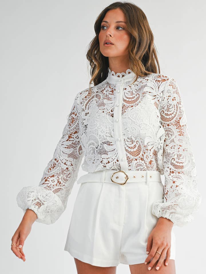 RT0064 White Lace Button-Up Blouse for wholesale by Endless Blu