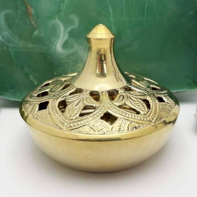 Messing røgelseskegleharpiksbrænder med Lotus Design for engroshandel hos Rock Paradise