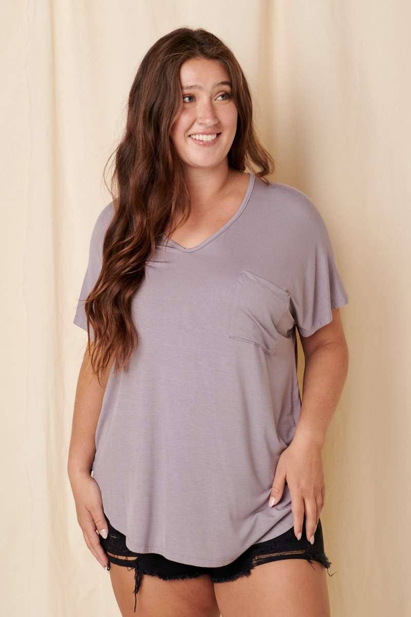 mittoshop - Wholesale T-Shirt - Women's - BT5074PL-PLUS BAMBOO FABRIC POCKET V-NECK TEE12