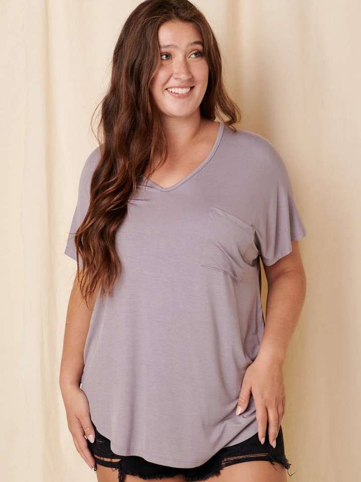 mittoshop - Wholesale T-Shirt - Women's - BT5074PL-PLUS BAMBOO FABRIC POCKET V-NECK TEE12