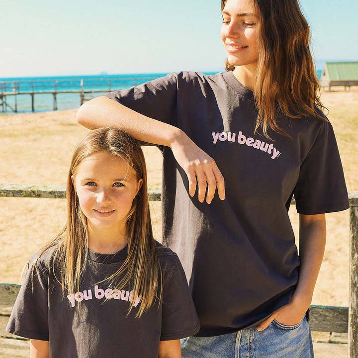 You Beauty Slang Tee in Charcoal for wholesale on Faire7