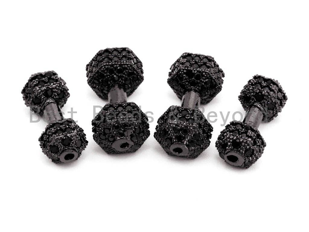 BestBeads&Beyond – wholesale Individual charm/pendant – Black CZ Pave Dumbbell Micro Pave Beads, Cubic Zirconia Spacer Beads, Fitness Barbell Spacer, Men's Bracelet Charms, 6x16/7x17mm sku#G3301