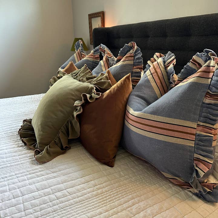 Rennah Collective - Wholesale Throw/Decorative Pillow - Foxy Blue Striped-Ruffle Pillow Cover12