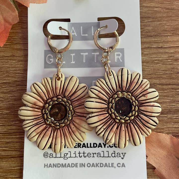 Sunflower dangle earring handpainted-multiple colors for wholesale by All GlitterAll Day