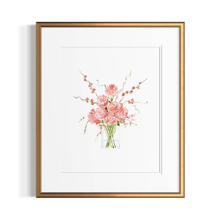 Pink Floral Bouquet Watercolor Print for wholesale by Jaime Cain Art