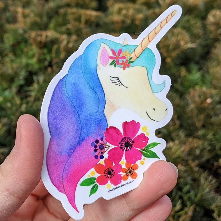 Unicorn vinyl sticker for wholesale by Nina Belle Designs