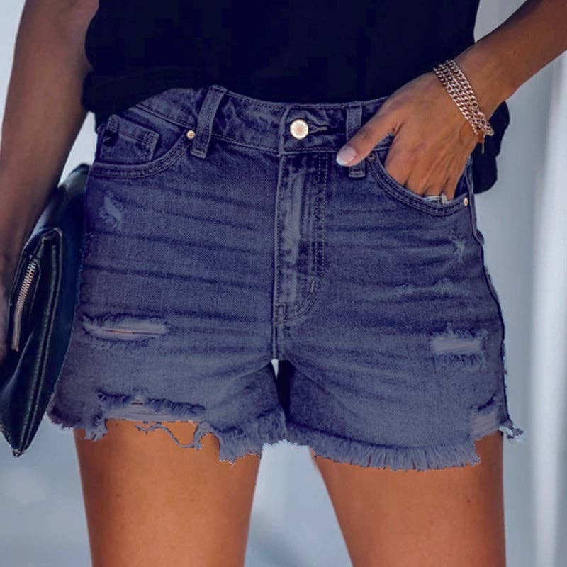 Lovesoft - Wholesale Shorts - Women's - Women's High-rise Ripped Stretch Summer Denim Shorts5