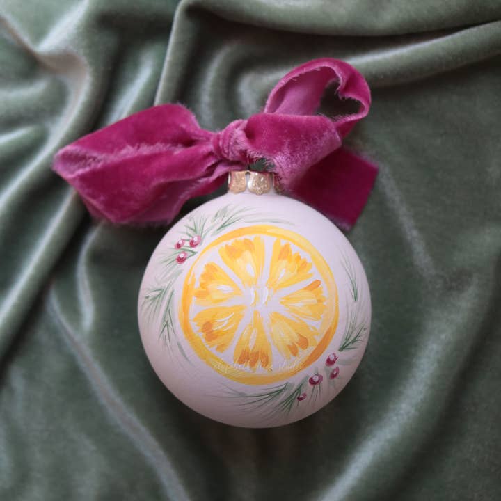 Hand-painted ornament, lemon citrus for wholesale by Elizabeth Alice Studio