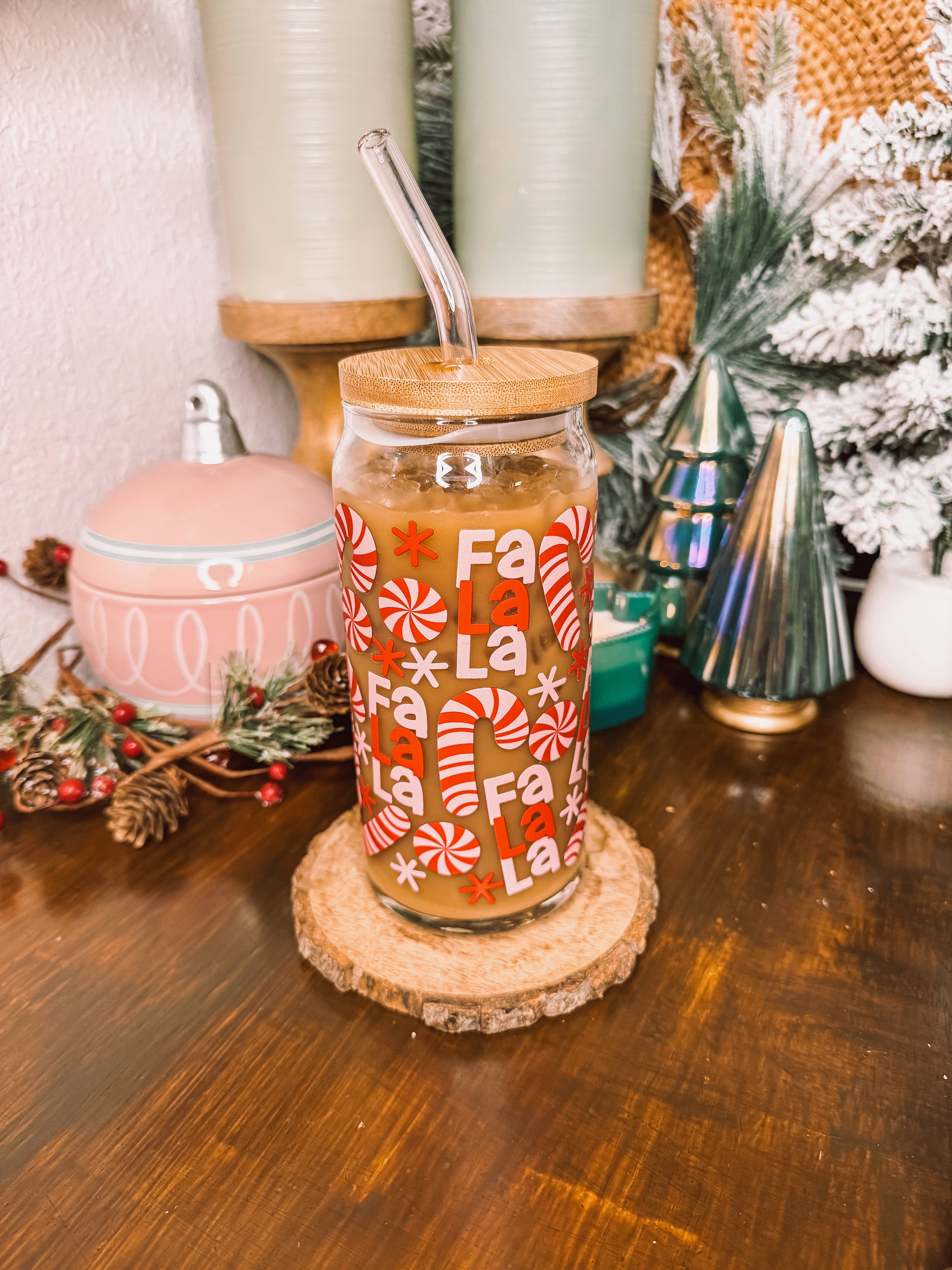 Curly Tailed Designs - Wholesale Drinking Glass/Cup - FaLaLa Candy Canes - 16oz & 20oz Christmas Cup3