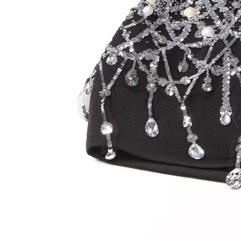 Preto Vestido tipo terno de cintura alta com detalhes em lantejoulas para venda a revendedores na Faire11