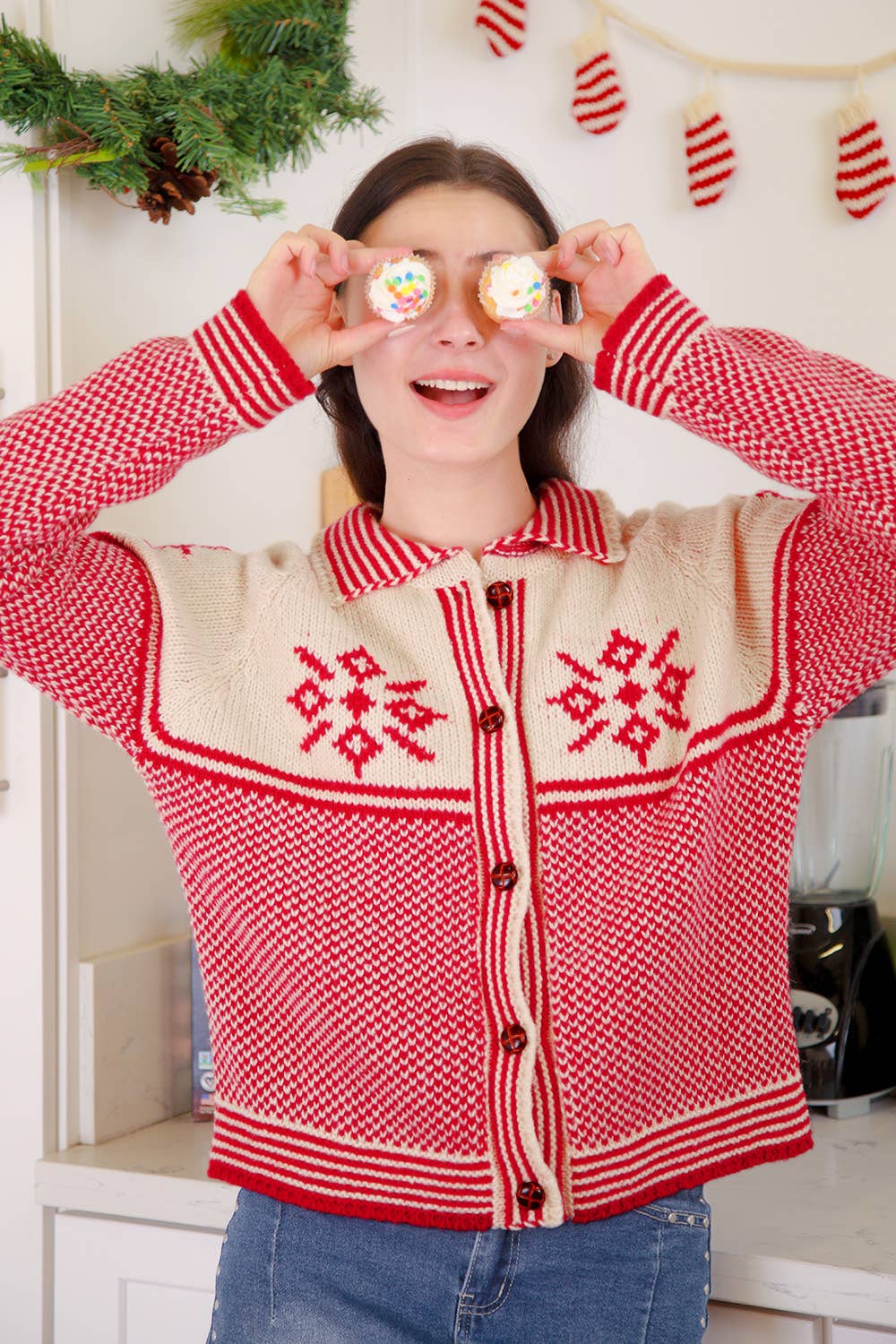 VERY J - Vendita all'ingrosso Cardigan - Donna - Cardigan Maglione a Maglia con Colletto Grafico 12W3511N6