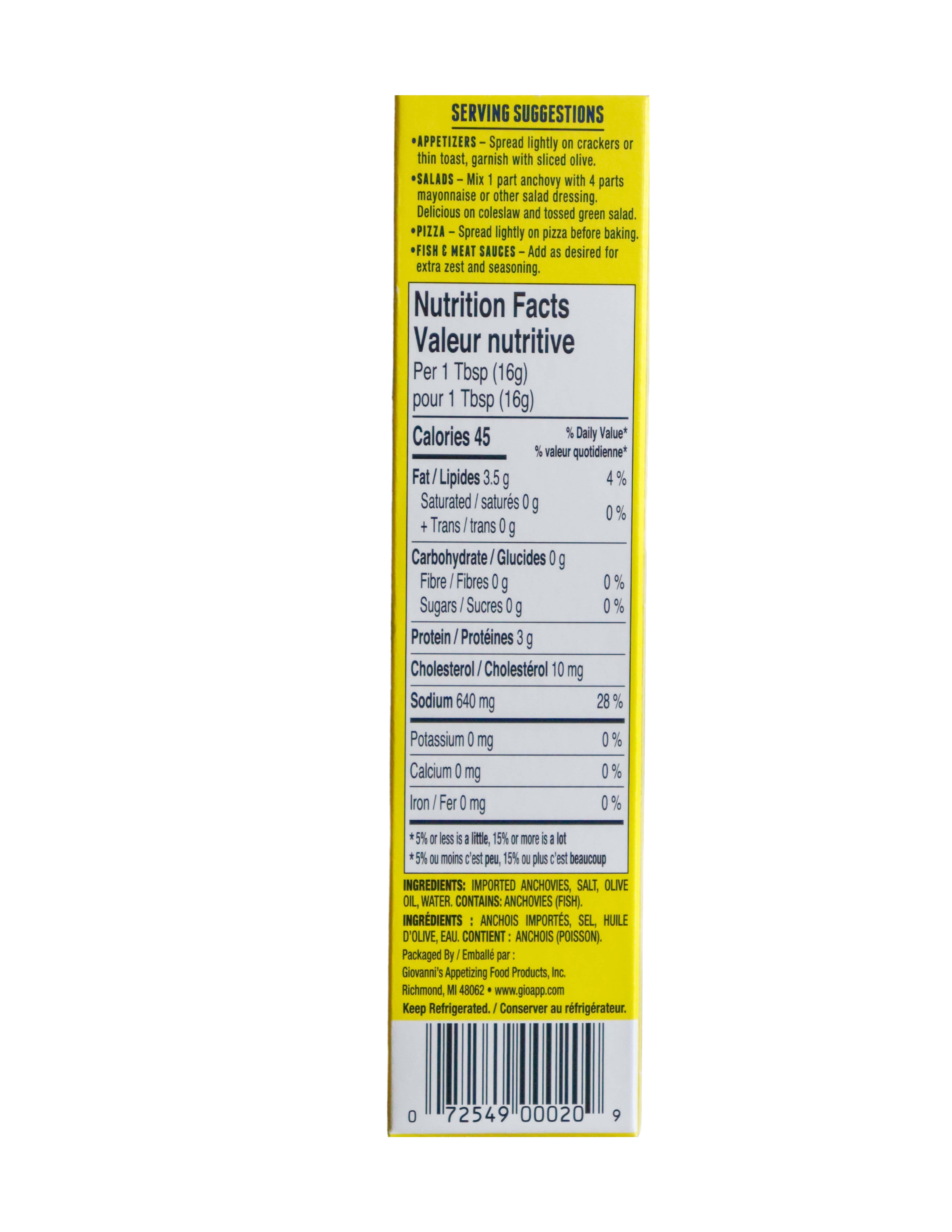 Giovanni's - Vente Poissons/fruits de mer - Pâte d'anchois Made in USA de Giovanni en tubes7