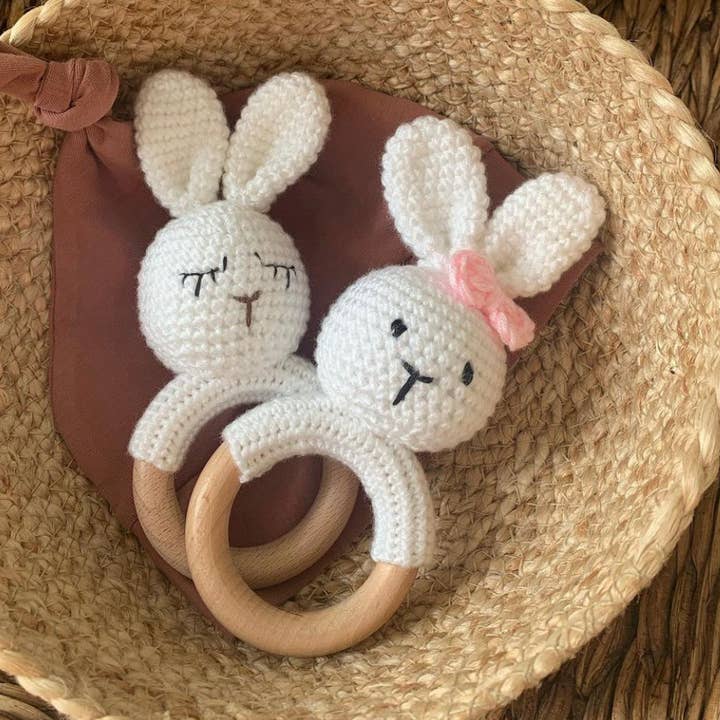 Chocalhos de bebé de coelho, chocalhos de crochet, amortecedor de bebé por atacado de Beloved Baby