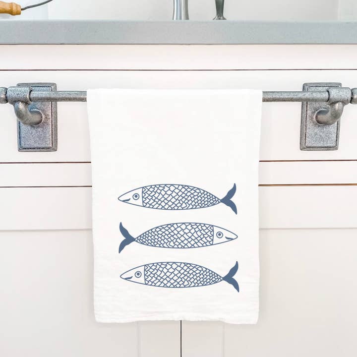 Hand Drawn Sardines - Cotton Tea Towel for wholesale by Cottage Shore