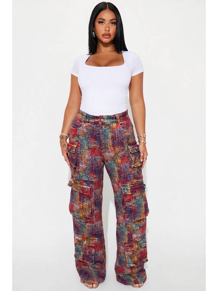 5besties inc - Wholesale Jeans - Women's - TIE DYE PRINT UTILITY CARGO JEANS