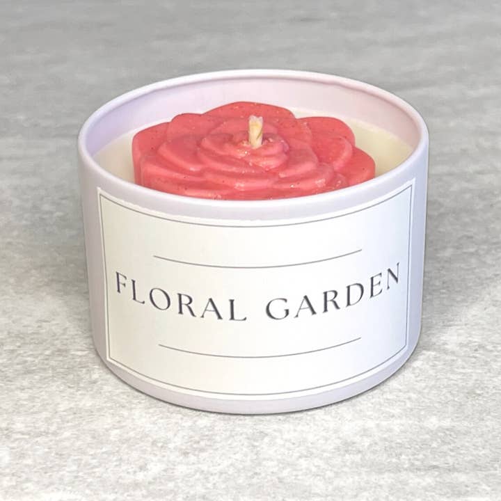 LostLove Art Co. - Wholesale Jar/Filled Candle - Floral Garden - 4oz Matte White Jar Soy Wax Candle