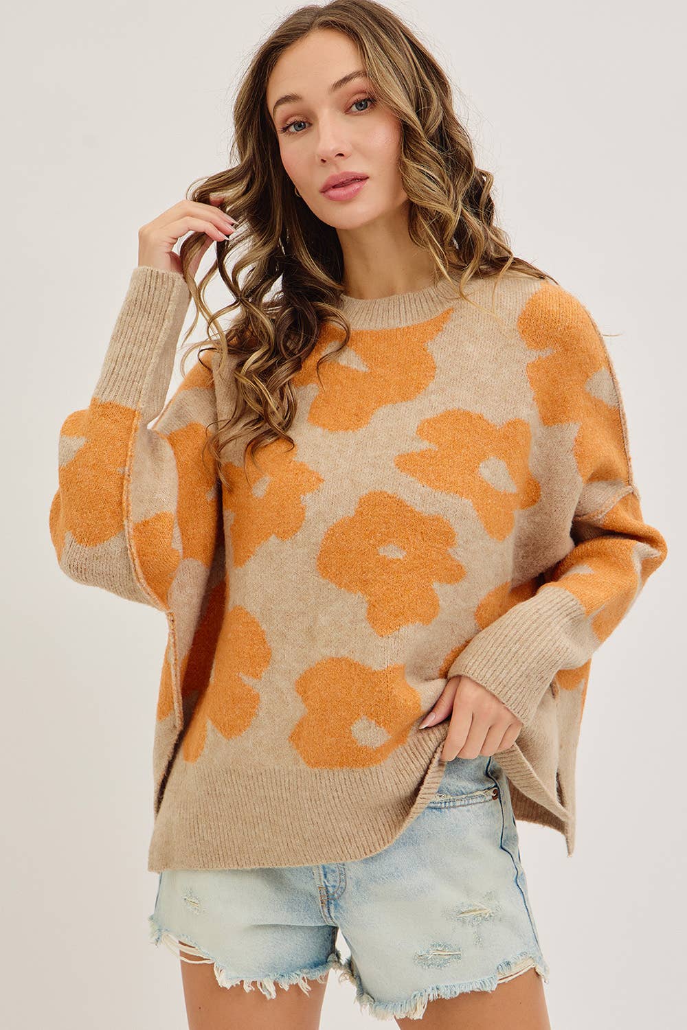 Sweet Lovely by Jen - Wholesale Knit Sweater - Women's - FLORAL LOOSE FIT SWEATER KNIT25