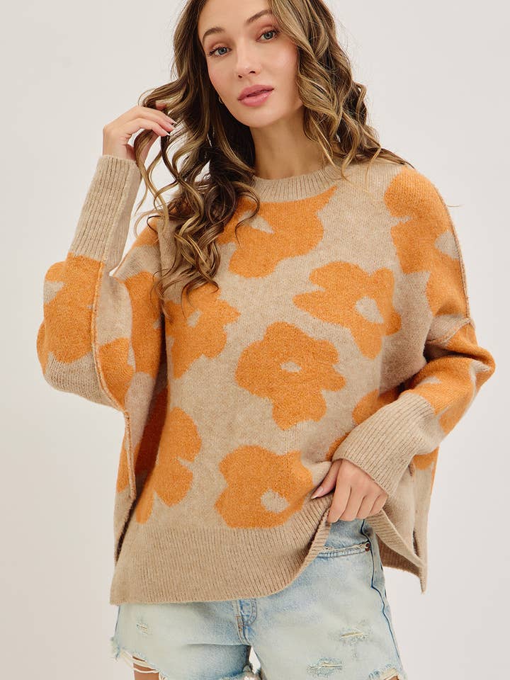 Sweet Lovely by Jen - Wholesale Knit Sweater - Women's - FLORAL LOOSE FIT SWEATER KNIT25