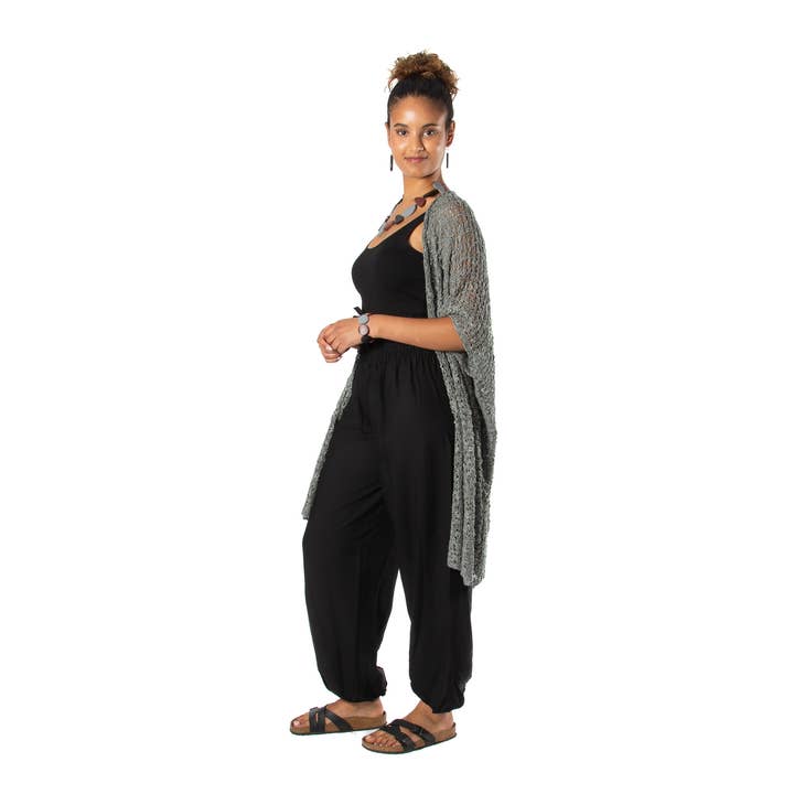 Mid Length Popcorn Knit Kimono - Grey for wholesale by Suzie Blue Canada