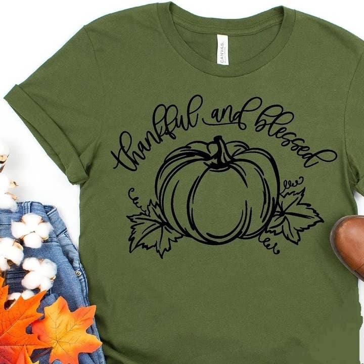 Dankbares und gesegnetes Grafik-T-Shirt mit Kürbis für den Großhandel von Ashton Grove Ltd Co