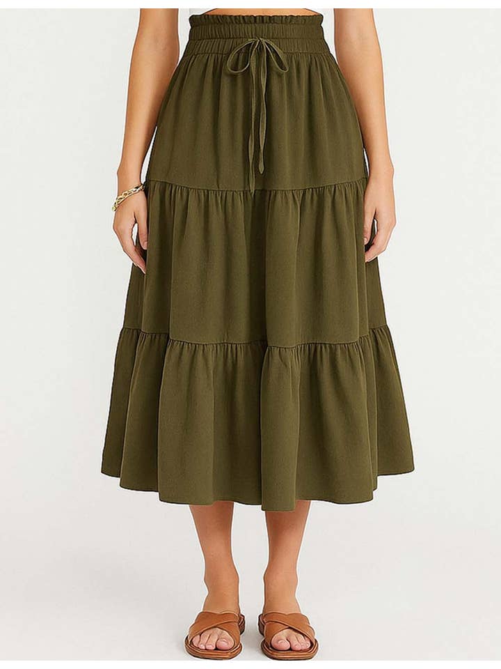 Sweetkama - Wholesale Skirt - Women's - Ladies Boho Elastic Waist Ruched Drawstring Skirt26