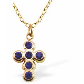 Saffieren kruis ketting in gouden titaniumstaal voor wholesale door Byzantium Collection Ltd