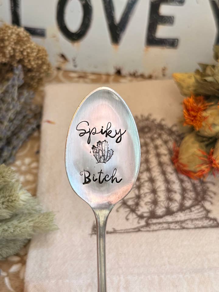 Marcador de maceta estampado, perra espinosa, cuchara vintage plateada para venta al por mayor de The WildSmith