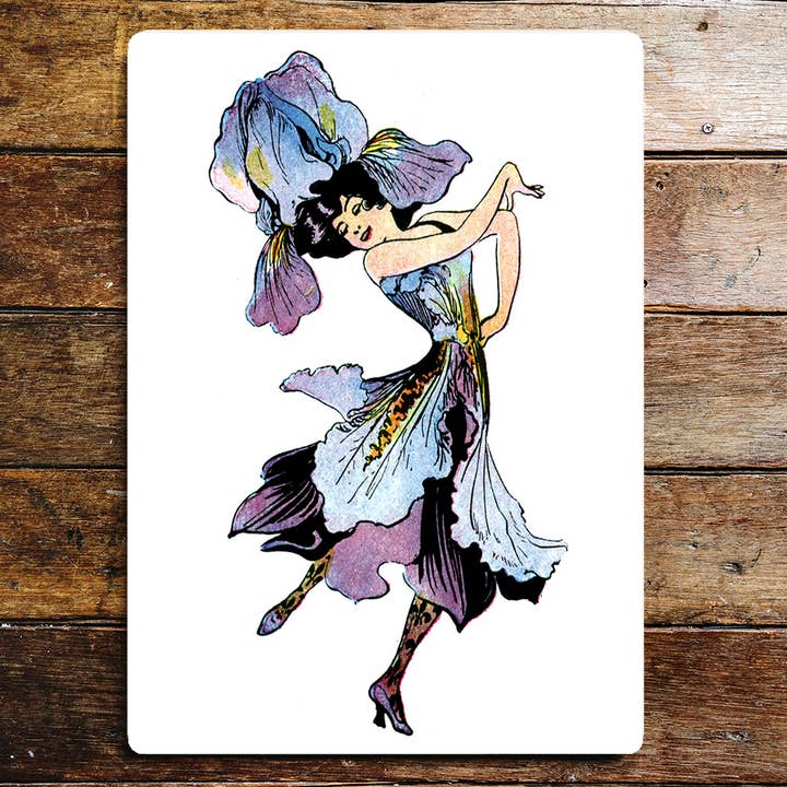 Dancing Lady Purple and Blue Flower Dress Metal Sign Plaque for wholesale by The British Metal Signs Company