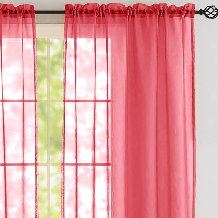 home mart goods - Vendita all'ingrosso Tende - Set di tende trasparenti rosse con tasca per bastone, lunghezza 90"1