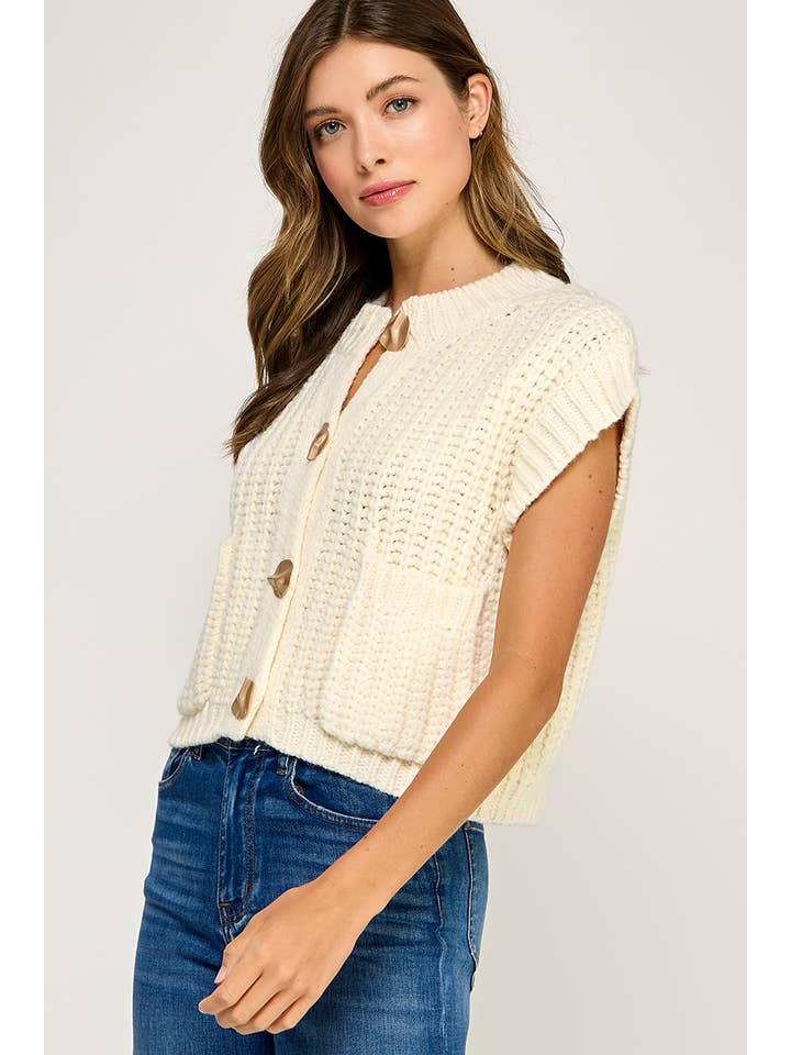 Miss Love - Wholesale Sweater Vest - Women's - CHUNKY KNIT BUTTON-FRONT VEST TOP31