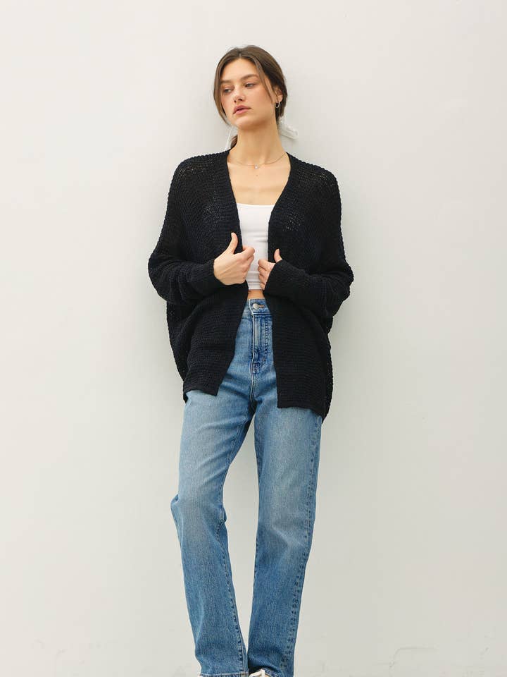Be Cool - Wholesale Cardigan - Women's - OPEN FRONT LONG SLEEVE BREEZY YARN KNIT CARDIGAN