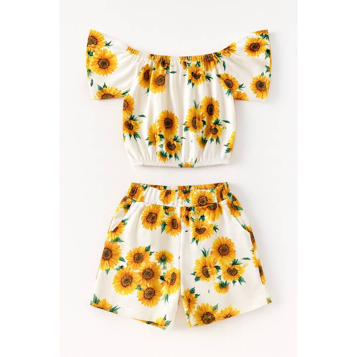 Yellow Sunflower 2-Piece Toddler Girl Outfit for wholesale by Fennco Styles