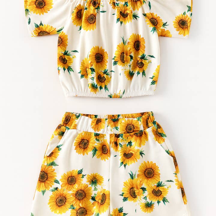 Gul Solros 2-delad Flickoutfit för Småbarn för wholesale av Fennco Styles