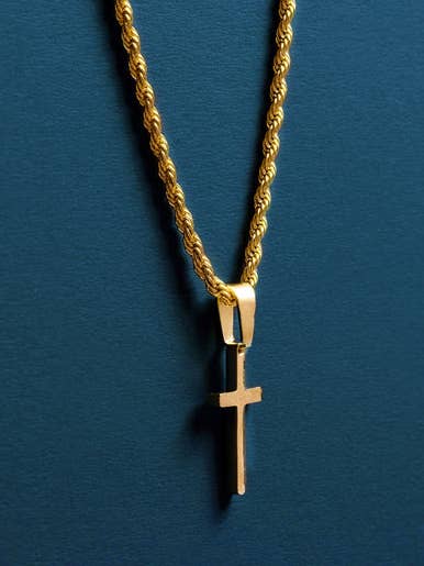 Kleiner goldener Kreuzanhänger an Seilkette für den Großhandel von We Are All Smith