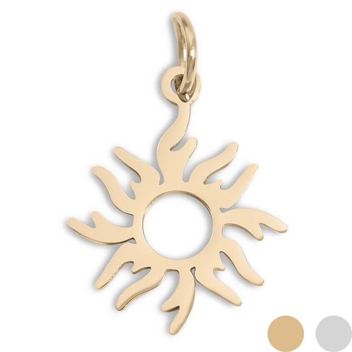 18K Gold PVD Stainless Steel Sunburst Charm for wholesale by WJW