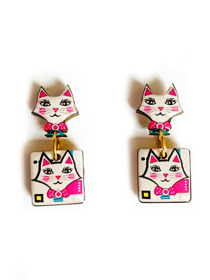 cat retro earrings statement earrings quirky jewellery novel for wholesale by Rosie Rose Parker (US Duties Paid)