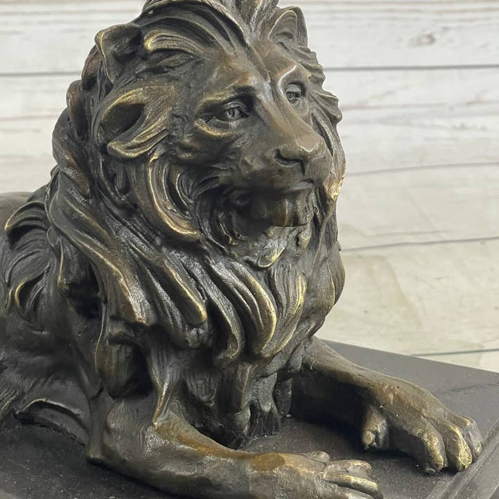 Bronzhaus - Vendita all'ingrosso Scultura - Statua in bronzo del leone custode maschio scultura figura base in marmo Antoine Barye 17,8 x 30,56