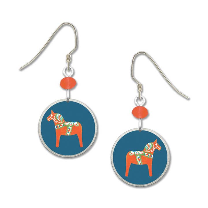 Red Dala Horse on Blue Cir for wholesale by Left Hand Studios