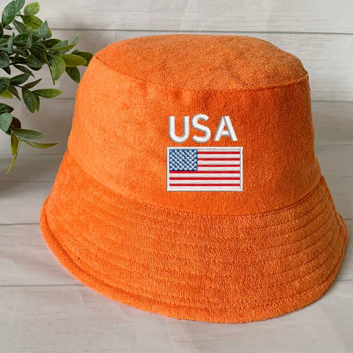 One Nine – Großhandel Bucket Hat – Damen – Frotteehut vom 4. Juli, Fischerhut, Flagge der USA