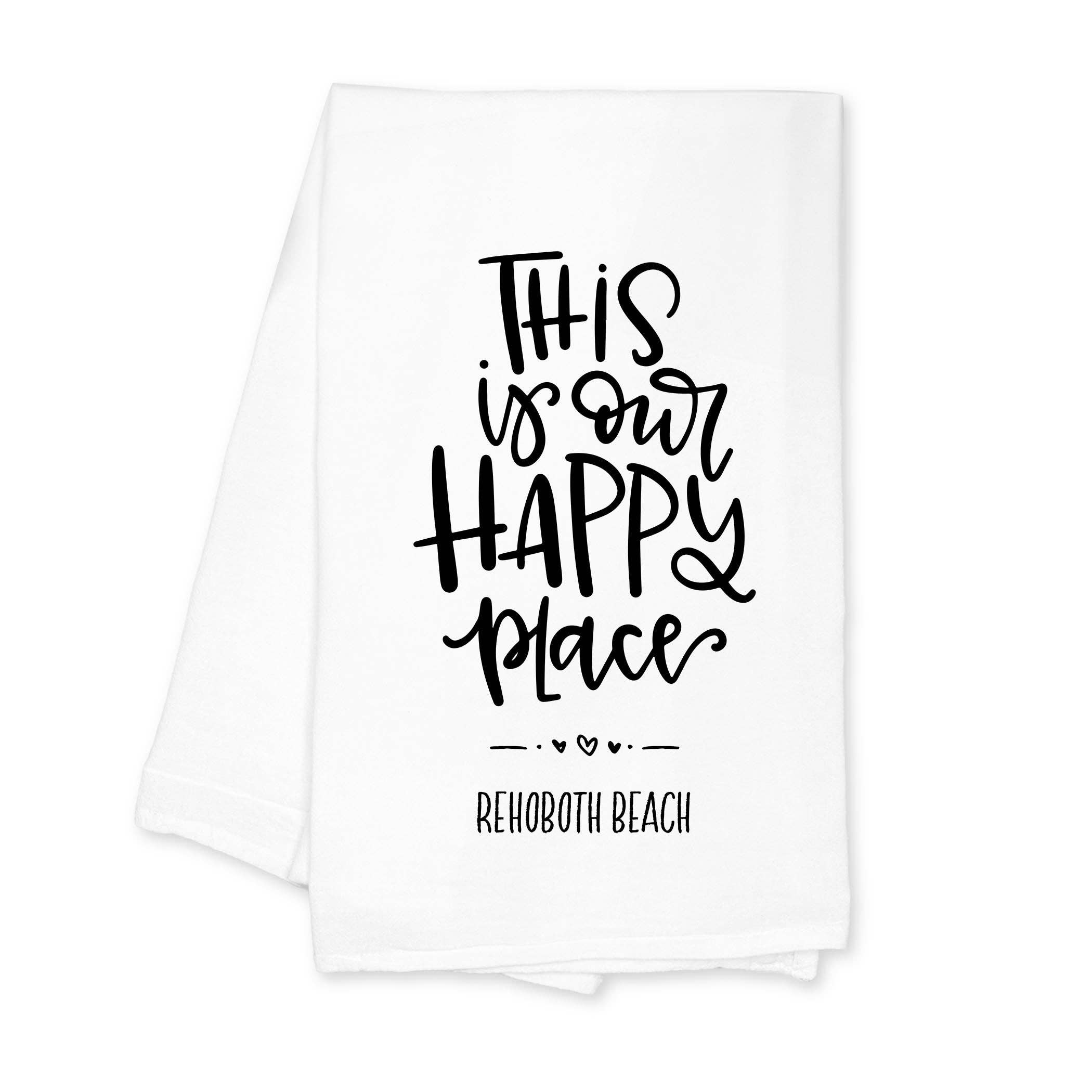 White Cotton Tea Towel White-This Is My Happy Place Rehoboth Beach for wholesale on Faire0