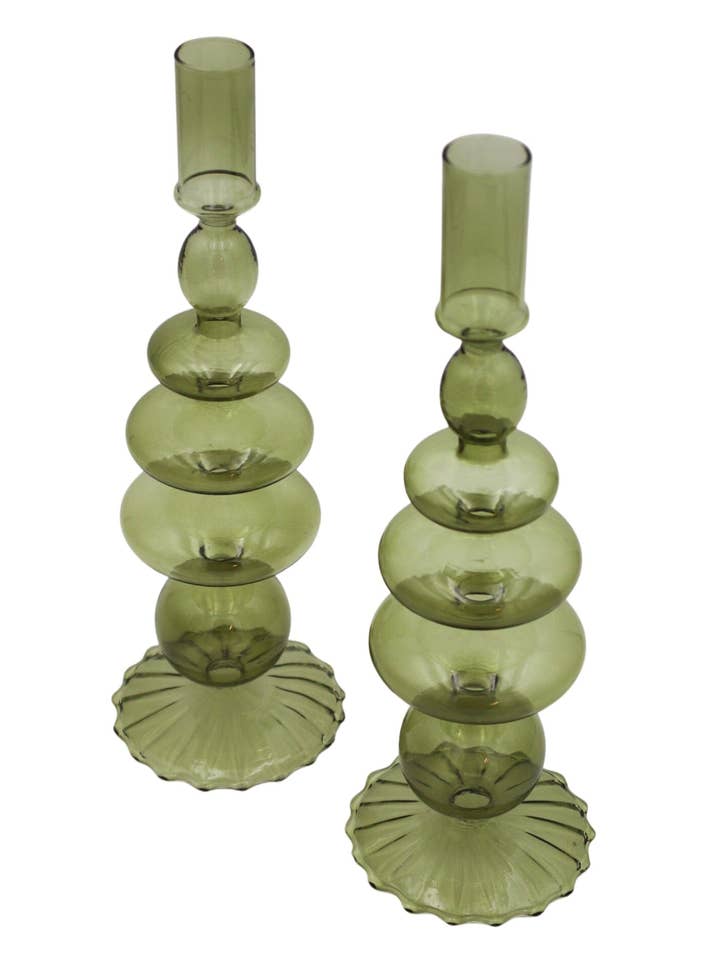 Willow Green Candle Holder - Pair for wholesale by Briton Court